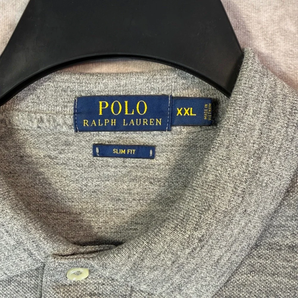 Polo Ralph Lauren Polo Shirt Men XXL Grey Slim Fit Short Sleeve Cotton Preppy